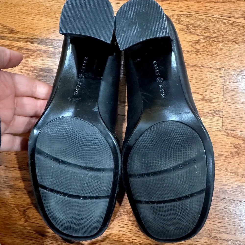 Black Leather Loafer Heels Women 6.5 M Block Heel Shoes Whimsigoth Dark Academia